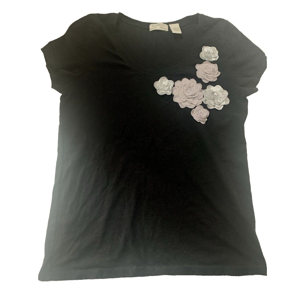 Isabella's Closet T-Shirt Top Women's Junior's Size L  S/S Black Petals Floral